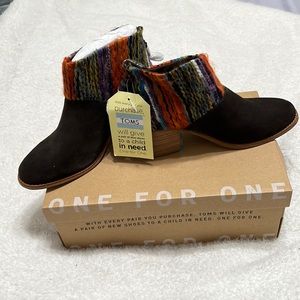 Brand new with rage brown booties with multi colored upper